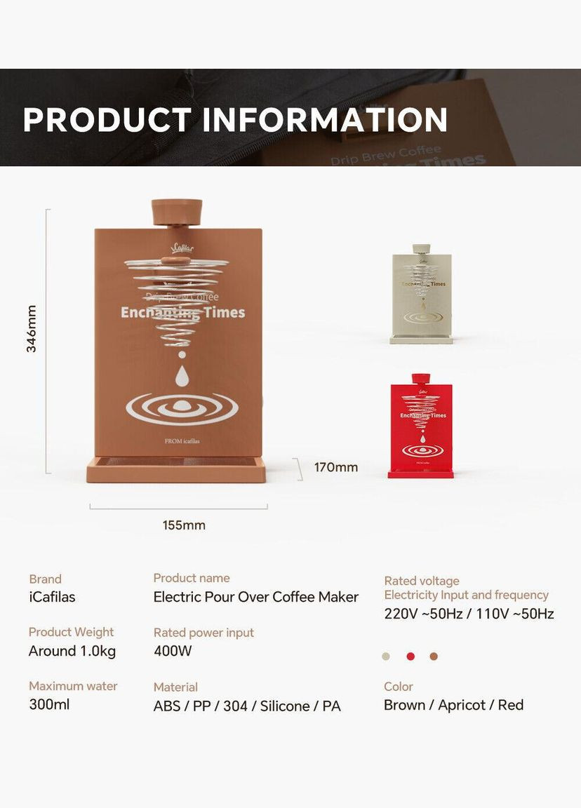 Автоматическая капельная кофеварка 300 мл. Drip Coffee Maker Aprico (R-MA2302A-VS) iCafilas (303348988)