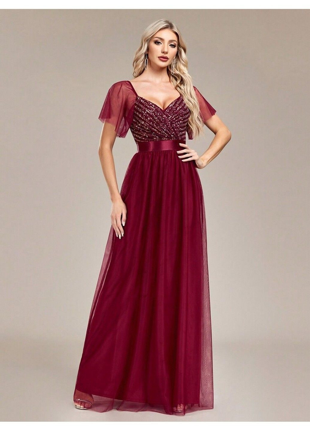 Темно-бордовое вечернее платье SHEIN однотонное