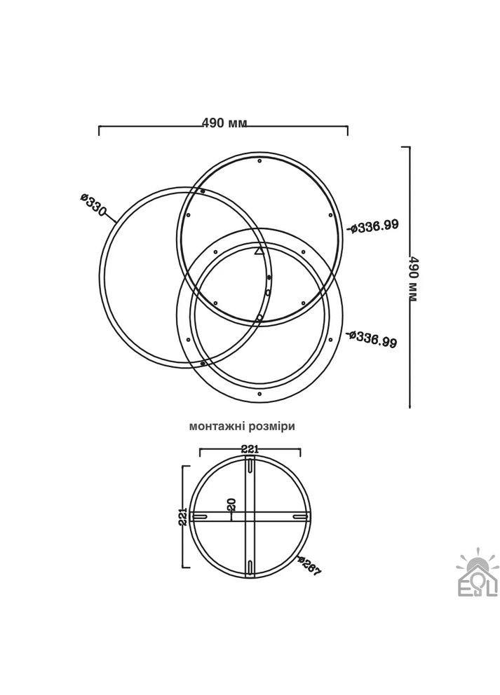 Люстра керована світлодіодна VEGA TRIPLE 3R 70 Вт 490х490х60 мм Біла ESLLSE (365650678)