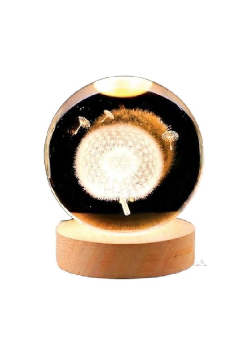 Декоративная лампа светильник ночник 3D хрустальный стеклянный шар RGВ с питанием от USB 6х6х2 см (479102-Prob) Одуванчик Unbranded (315773456)