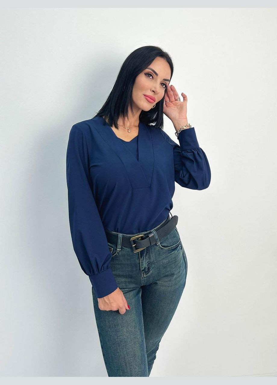 Тёмно-синяя женская блуза с длинным рукавом Fashion Girl