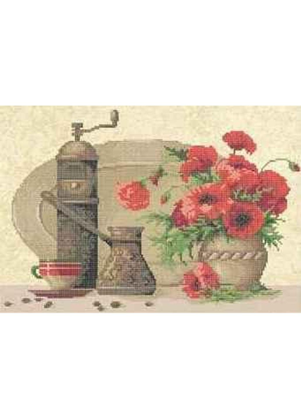 Схема для вышивки бисером " Кофейный натюрморт с маками " частичная выкладка, заготовка, 27,5х41 см No Brand (333165113)