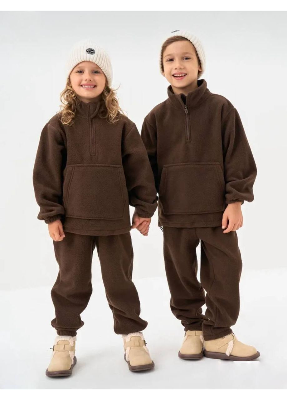 Коричневий демісезонний дитячий флісовий костюм брючний Adelante