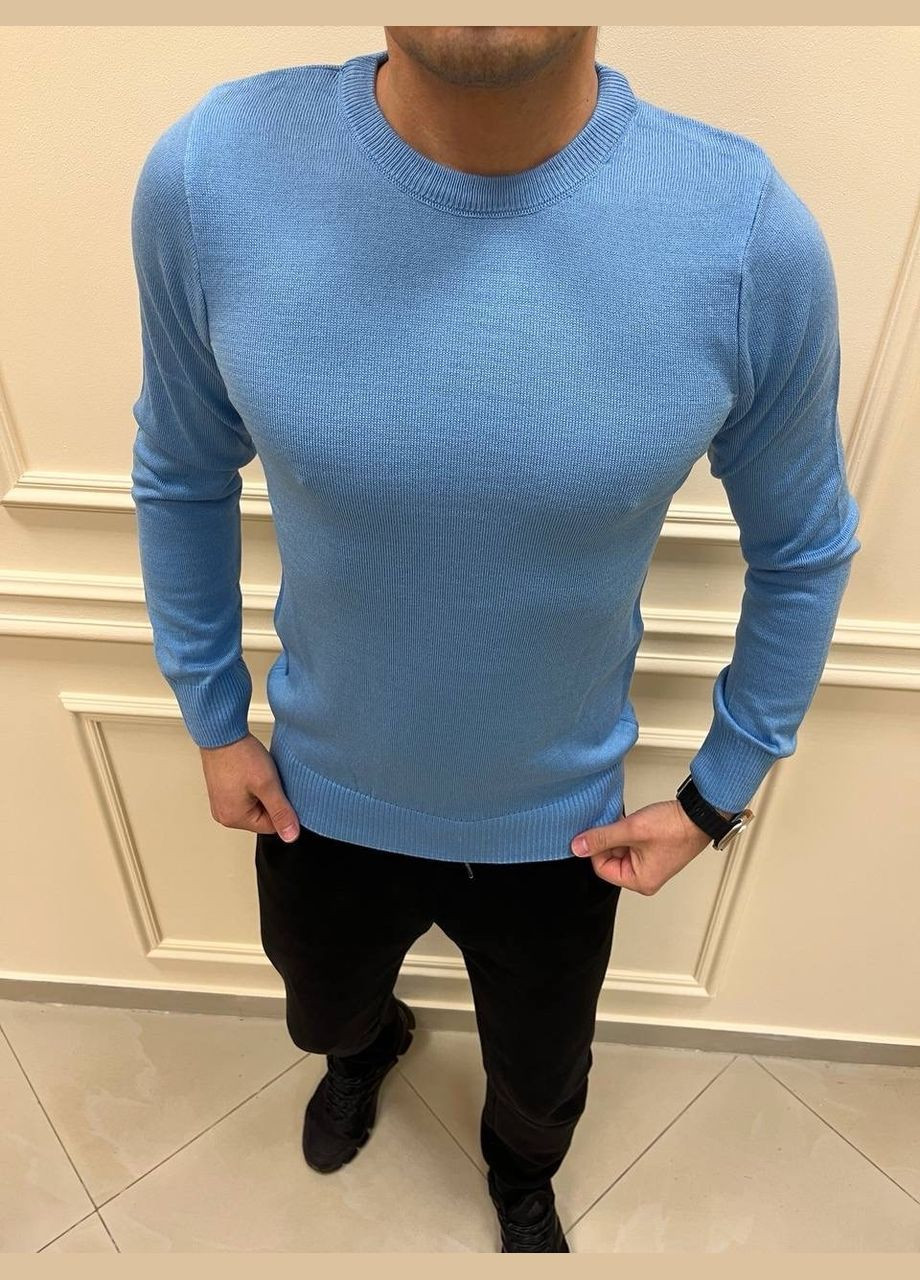 Голубой демисезонный мужской базовый свитер No Brand