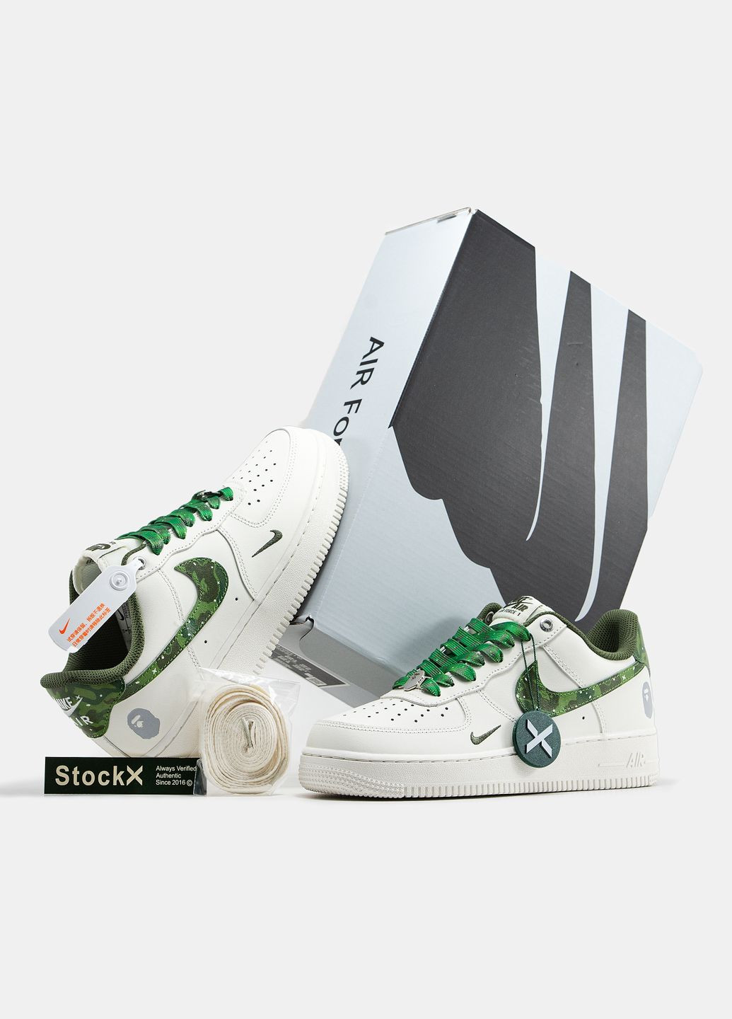 Білі Осінні кросівки чоловічі nike air force air force 1 x bape white green | найк аір форс 1 білі зелені No Brand