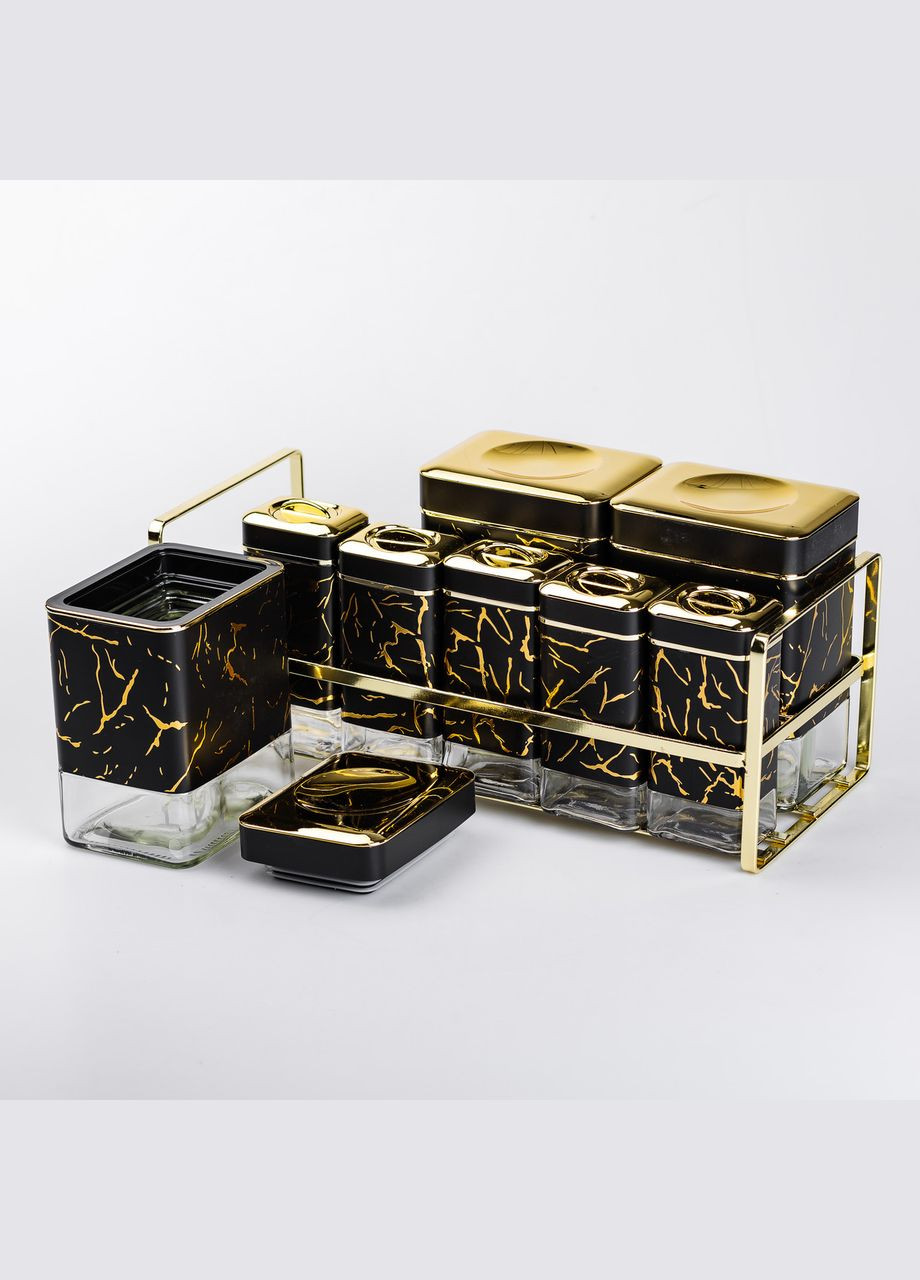 Набір ємностей для зберігання 8 штук по 650/150 мл на металевій підставці, чорний Yiwu (325686414)