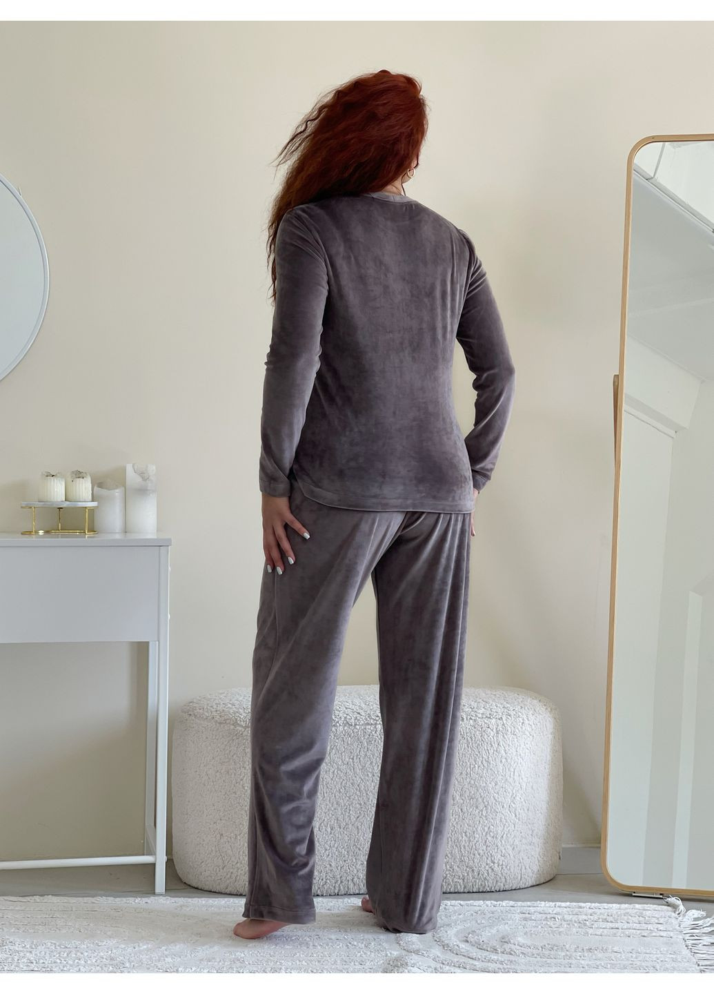 Серая зимняя женская пижама кофта + брюки No Brand 100002414