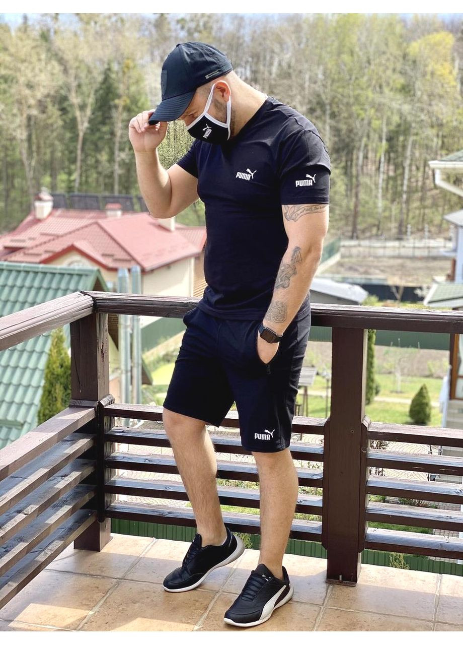 Літній чоловічий спортивний костюм комплект футболка та шорти для спорту та відпочинку чорний ProDobro (363136172)