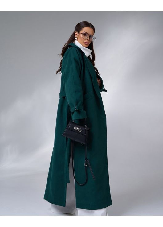 Темно-зелене демісезонне Подовжене пальто з бічними розрізами ISSA PLUS