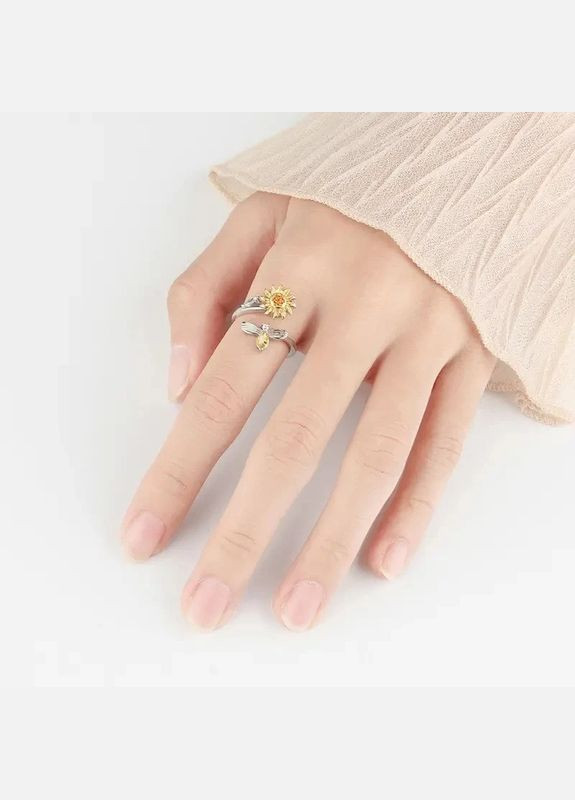 Милое женское обручальное кольцо Пчела на Подсолнухе цветке с оранжевыми фианитами размер регулируемый Fashion Jewelry (289717593)