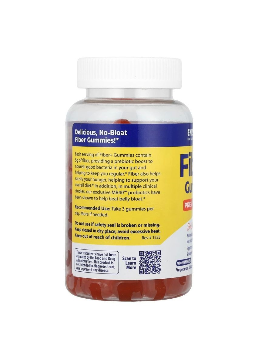 Клітковина +, з пребіотиками та пробіотиками, смак червоного апельсину, Fiber +,, 60 жувальних цукерок Enzymedica (322741143)