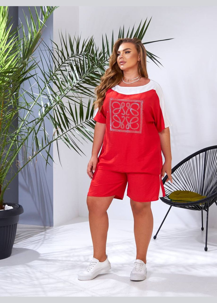 Костюм лен жатка шорты и футболка с камнями No Brand (333141150)