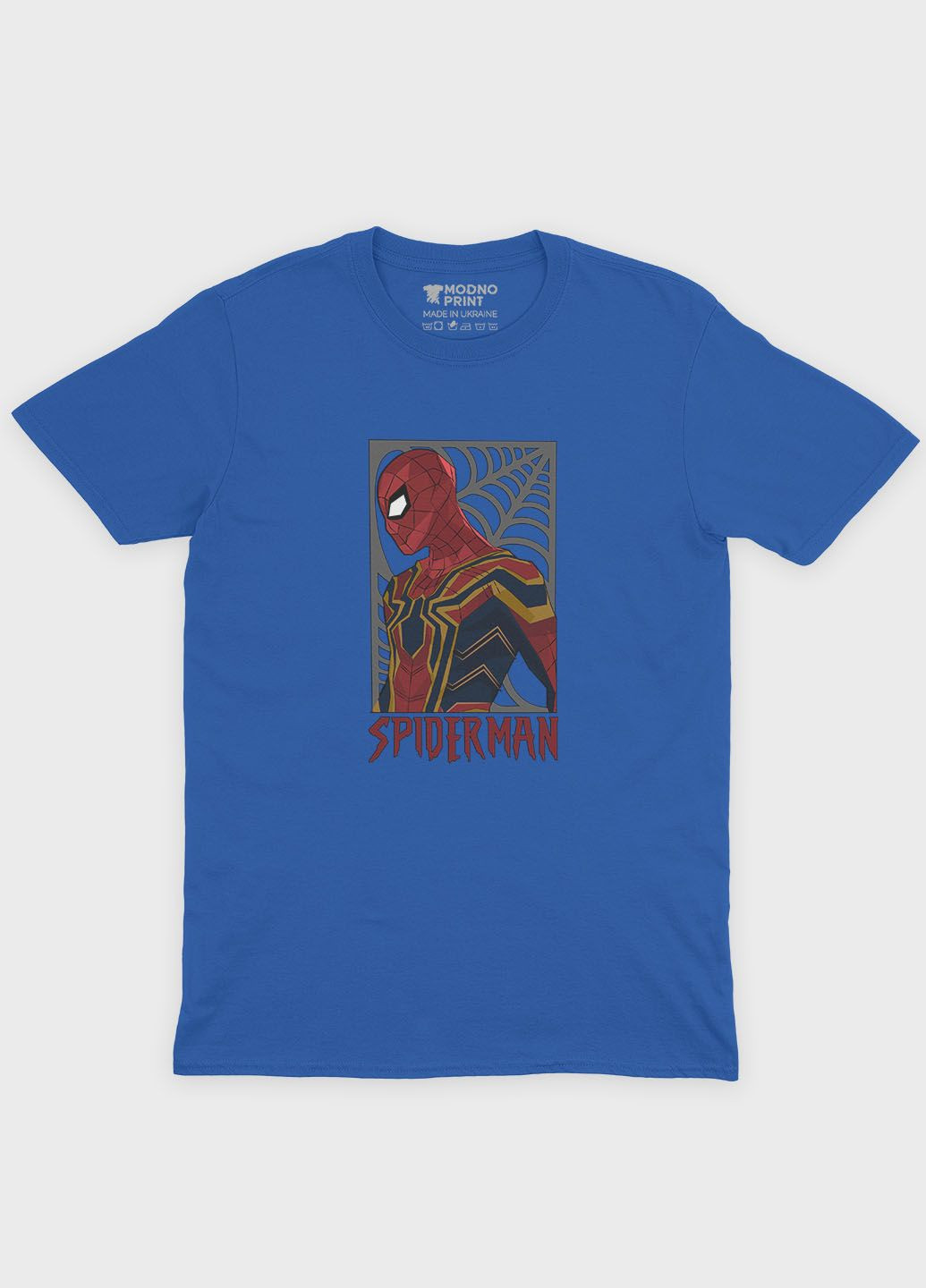 Синяя демисезонная футболка для мальчика с принтом супергероя - человек-паук (ts001-1-brr-006-014-048-b) Modno