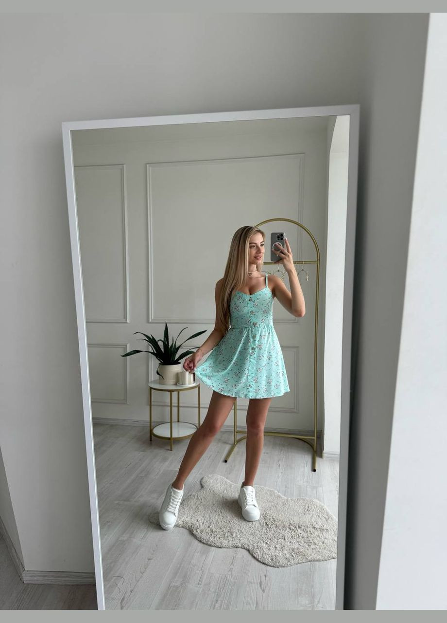 Мятное кэжуал, коктейльное, вечернее женское платье клеш No Brand с цветочным принтом