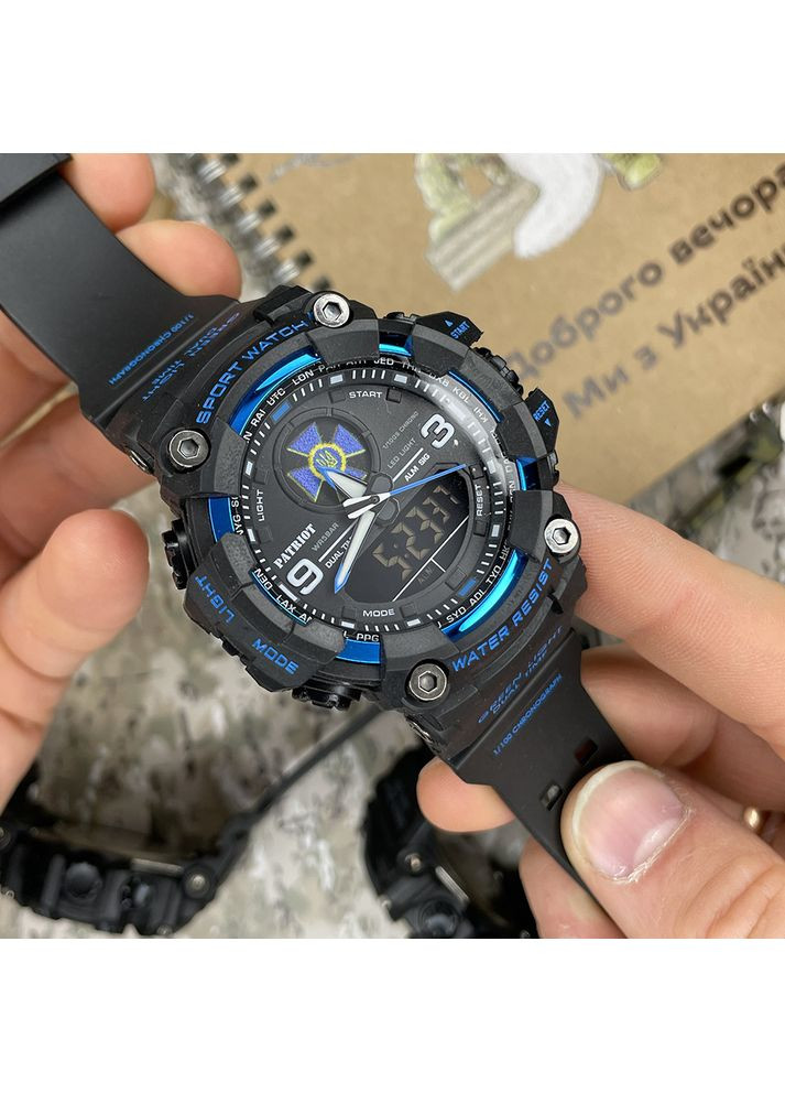 Наручний годинник чорний з синім водонепроникні для чоловіків з будильником та календарем ProDobro (367265415)