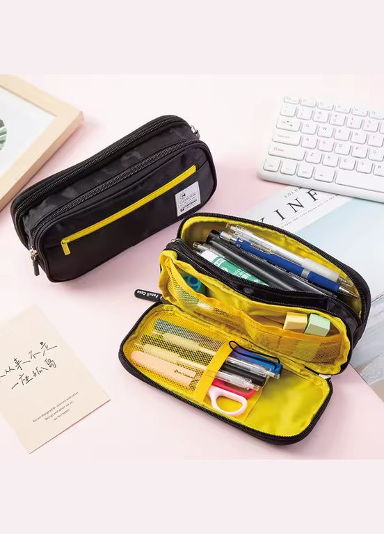 Пенал косметичка на три отделения раскладной, для школьников и студентов, на молнии, органайзер, черный No Brand (337169228)