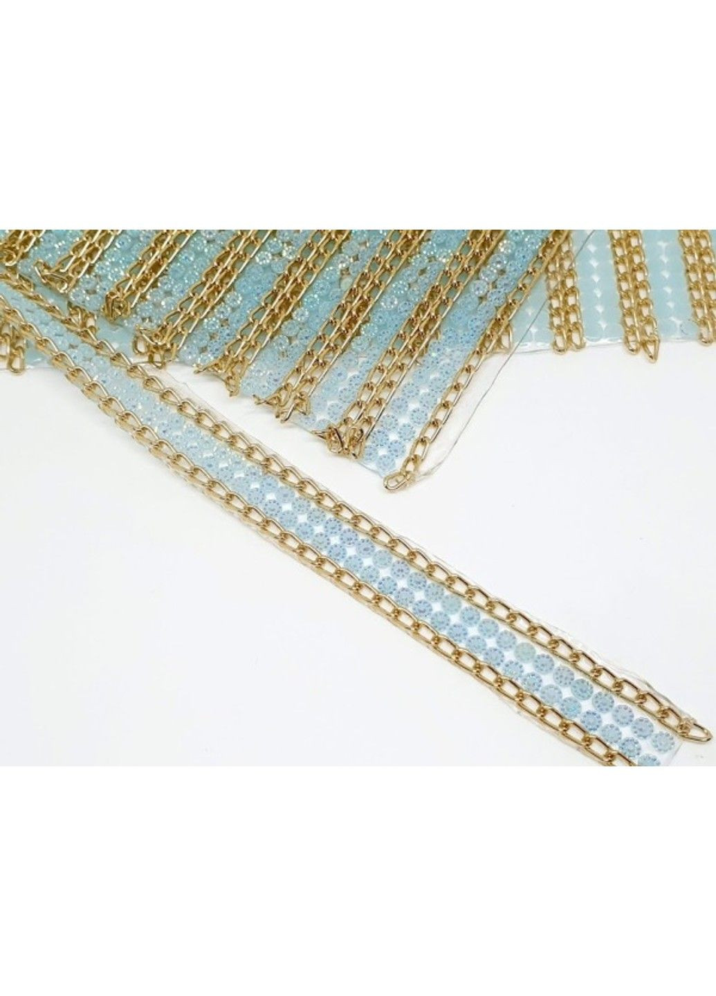 Силіконова смужка з камінцями і ланцюжком, розмір 1,5 см*38 см, блакитний з золотом, арт 08704, 1 шт No Brand (327097748)