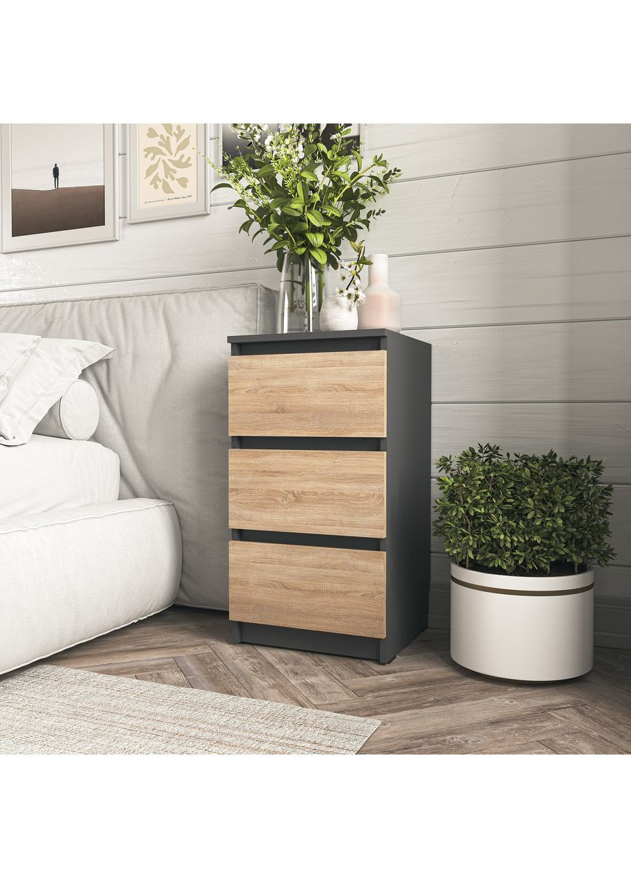 Приліжкова тумба на три ящика без ручок MT-216 400*758*398 антрацит/дуб сонома No Brand (358928167)