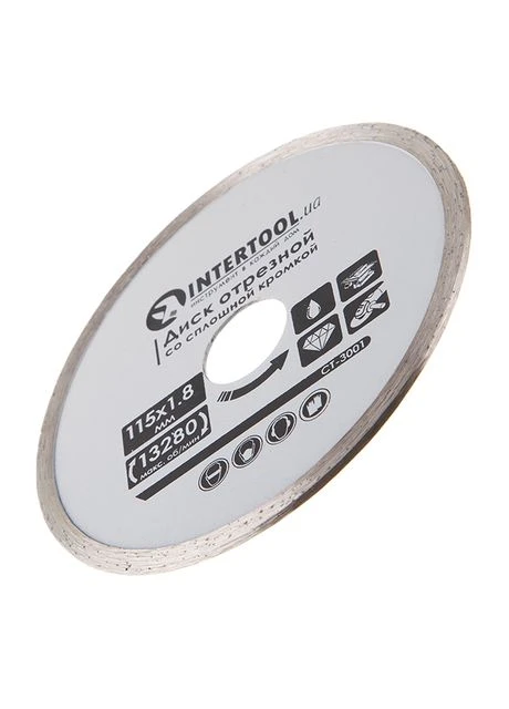 Отрезной алмазный диск, с сплошной кромкой, 115 мм, 16-18%, 13280 об/мин Intertool CT-3001 (401820344)