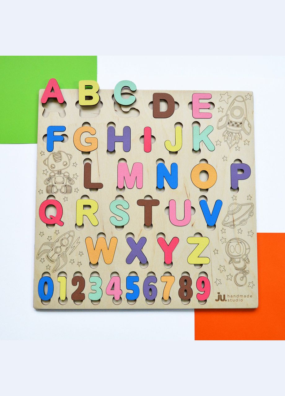 Деревянный алфавит пазл "Космос", алфавит из дерева, деревянные буквипазлы, пазл-сортер АНГЛИЙСКИЙ No Brand (301482714)