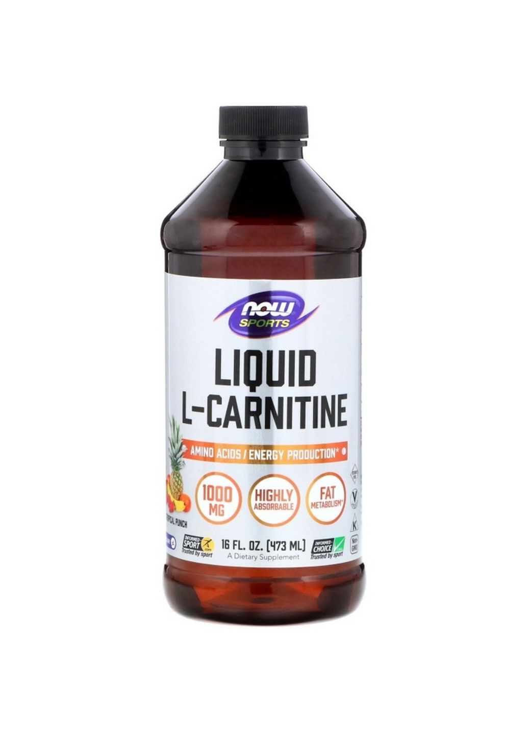 Жироспалювач Sports L-Carnitine Liquid 1000 mg, 473 мл Фруктовий пунш Now (293480915)