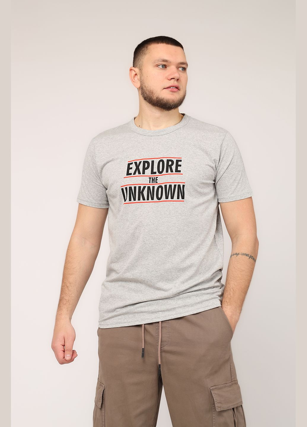 Светло-серая футболка с коротким рукавом мужская цвет светло-серый cb-00278299 Yuki