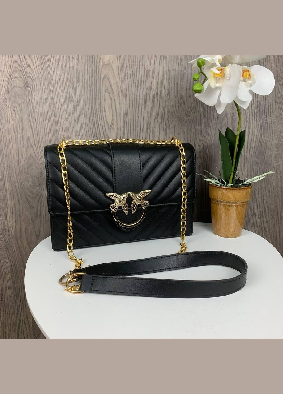 Стигана жіноча міні сумочка клатч на плече з пташками екокожа чорна (sku_1198) No Brand (330575755)