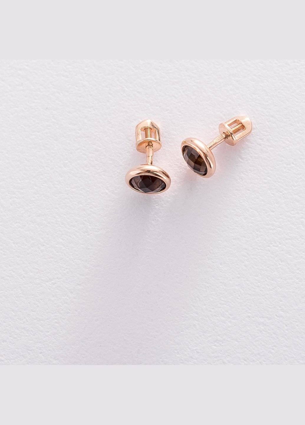 Золоті сережки - пусети з димчастим кварцом с05195 Oniks (275109318)