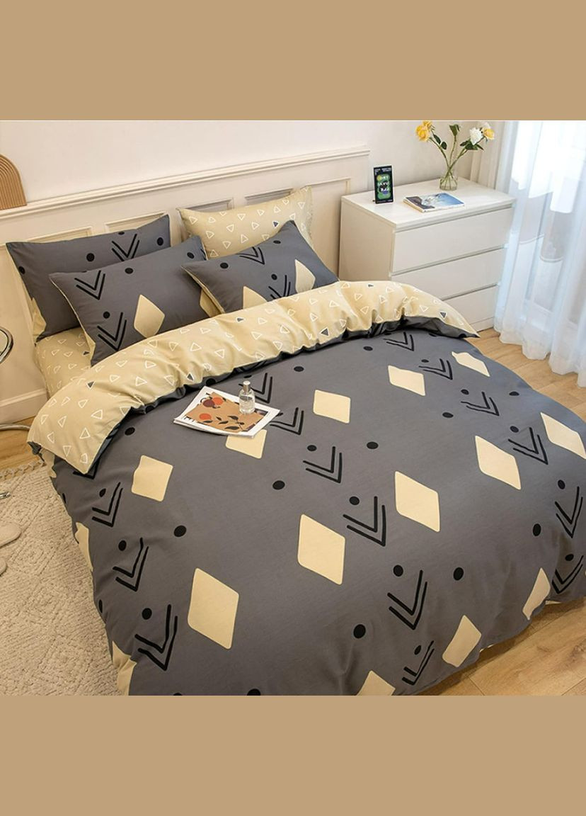 Фабрична бавовняна постільна білизна класу-А Півторний Бежевий з сірим 145 х 210 (24585207) No Brand (308754573)