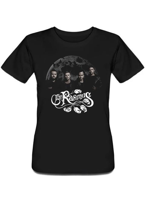 Черная летняя женская футболка the rasmus - moon band (чёрная) Fat Cat