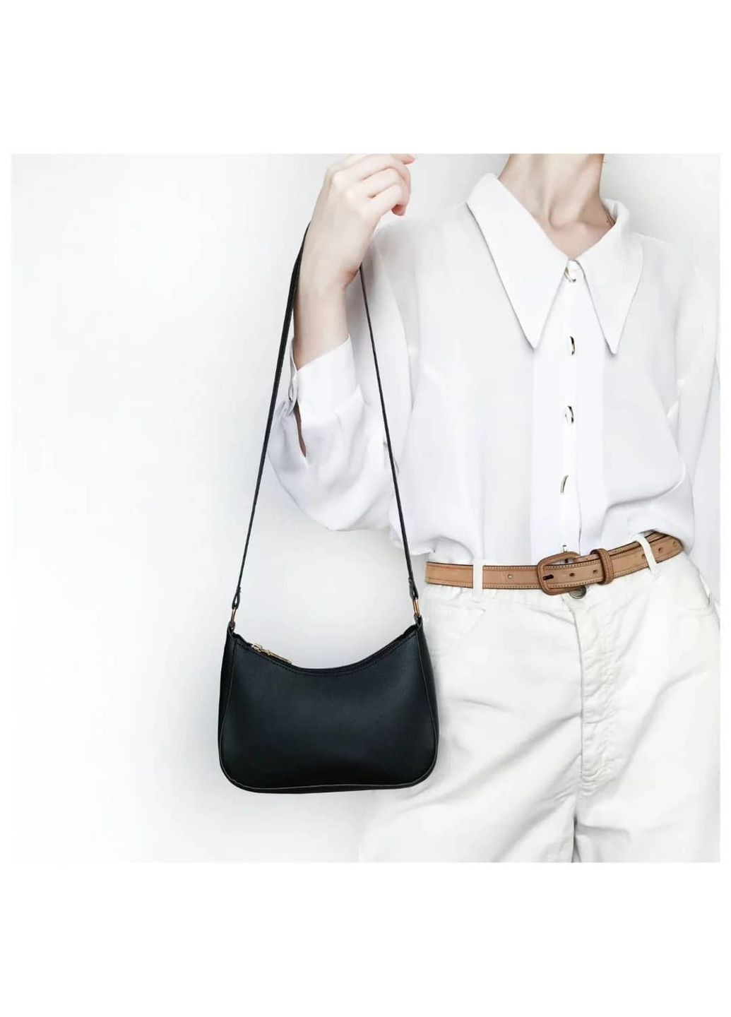 Чорна сумка-багет на блискавці крос-боді класичний мінімалізм стиль вінтаж ретро мінісумка повсякденна елегантна сумка екошкіра No Brand (322650264)