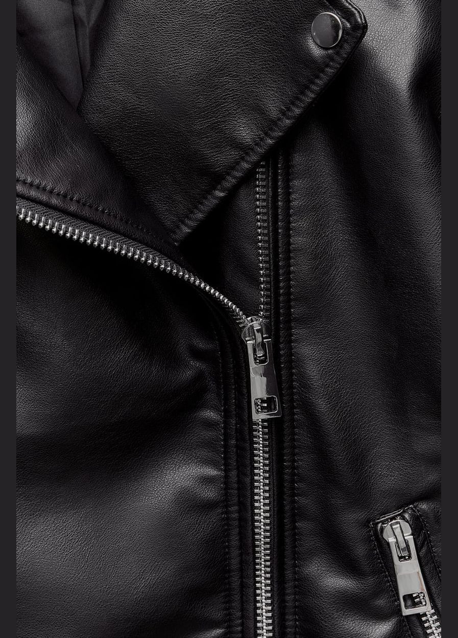 Чорна демісезонна байкерська куртка зі штучної шкіри оверсайз байкерська Zara