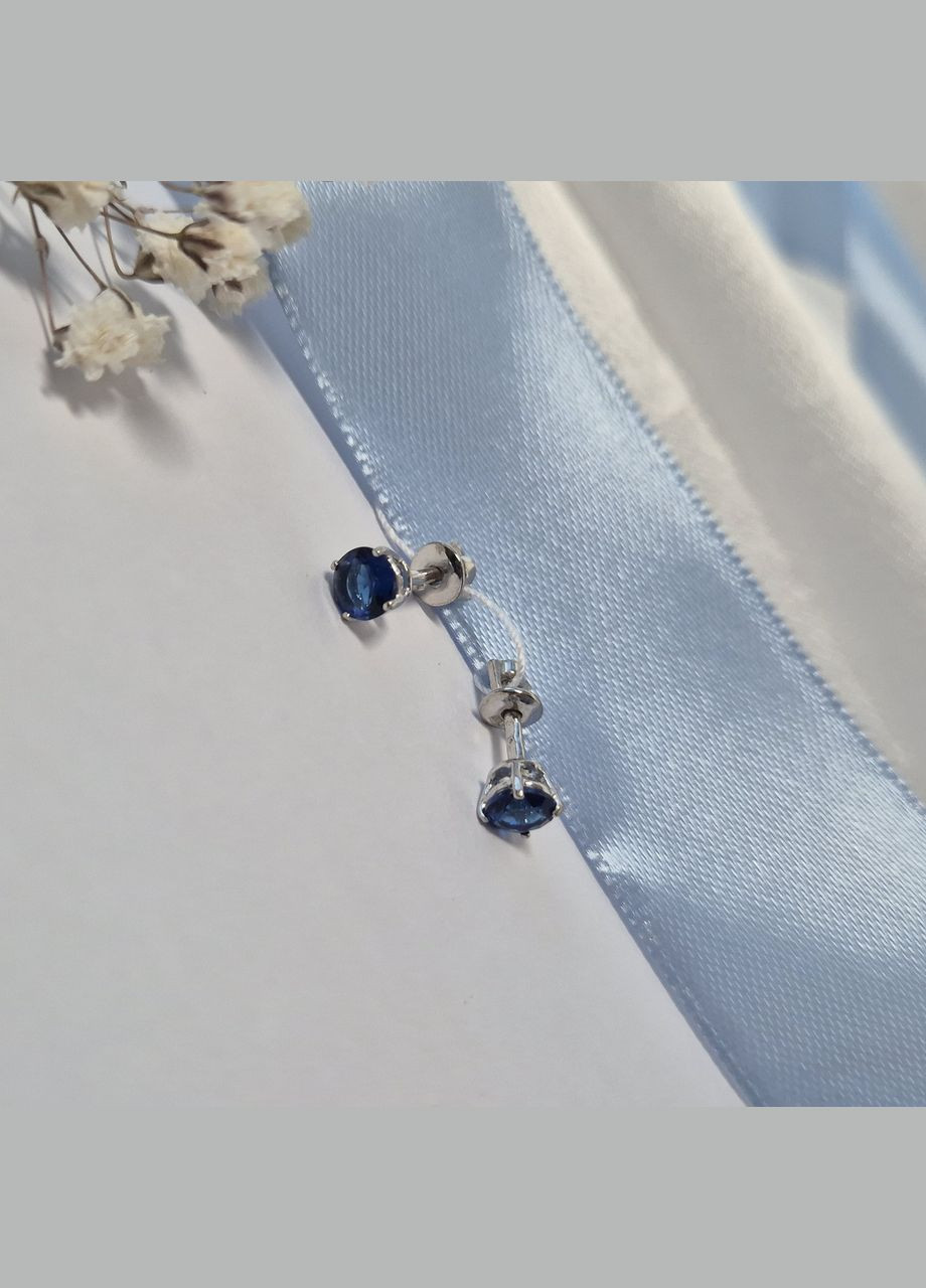 Серебряные серьги гвоздики на закрутках с Синим камнем 5 мм серебро 925 пробы Родированное 72236с 1.01г No Brand (306741942)