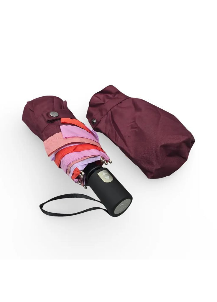 Бордова жіноча міні-парасолька автомат 4 складання frei regen fcs6004 23 см сіра з райдужною облямівкою смужкою в коробці середня (365263789)