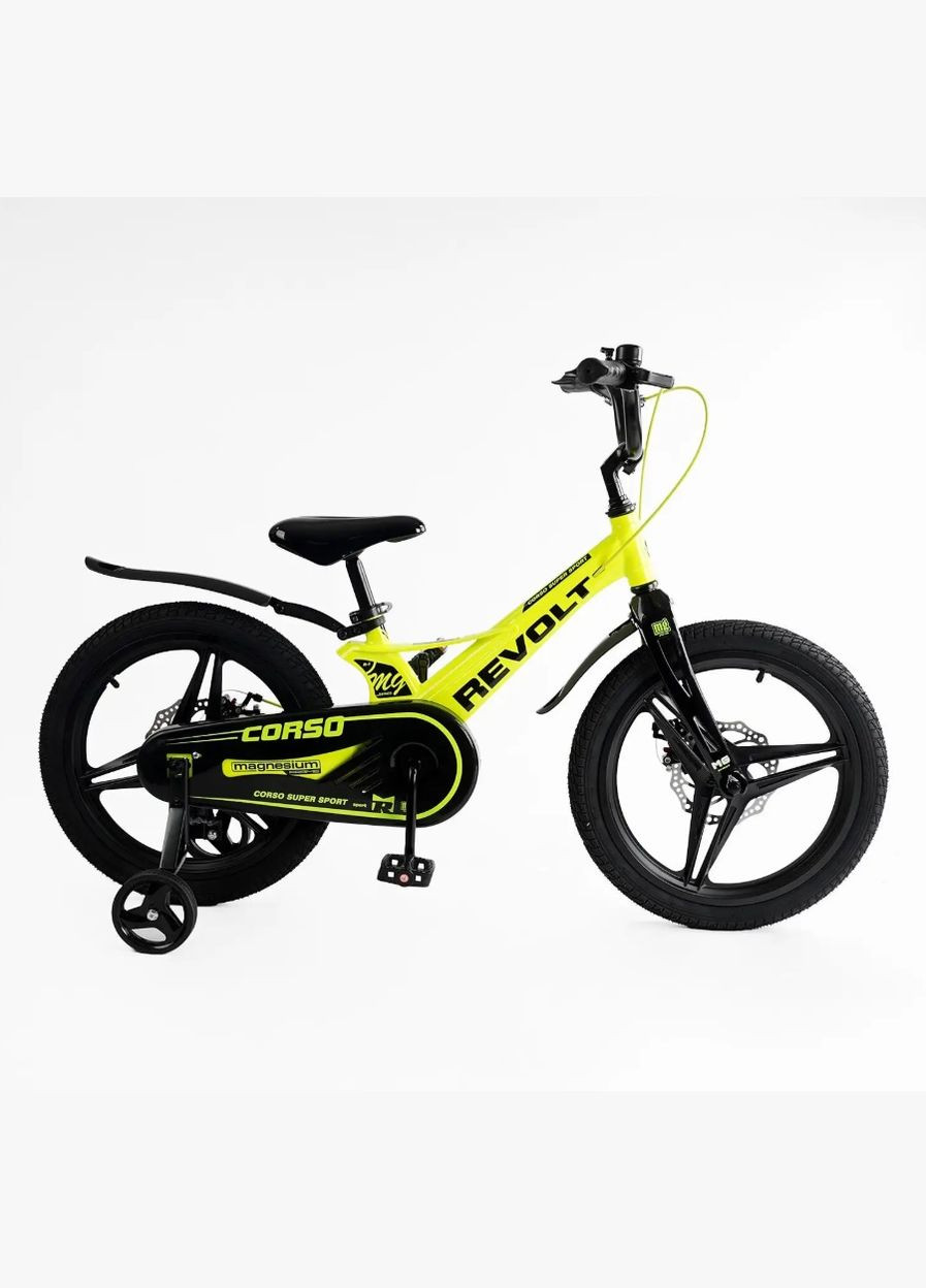 Велосипед REVOLT двоколісний магнієва рама 18 дюймів з додатковими колесами Жовтий (MG-18340) Corso (316259366)
