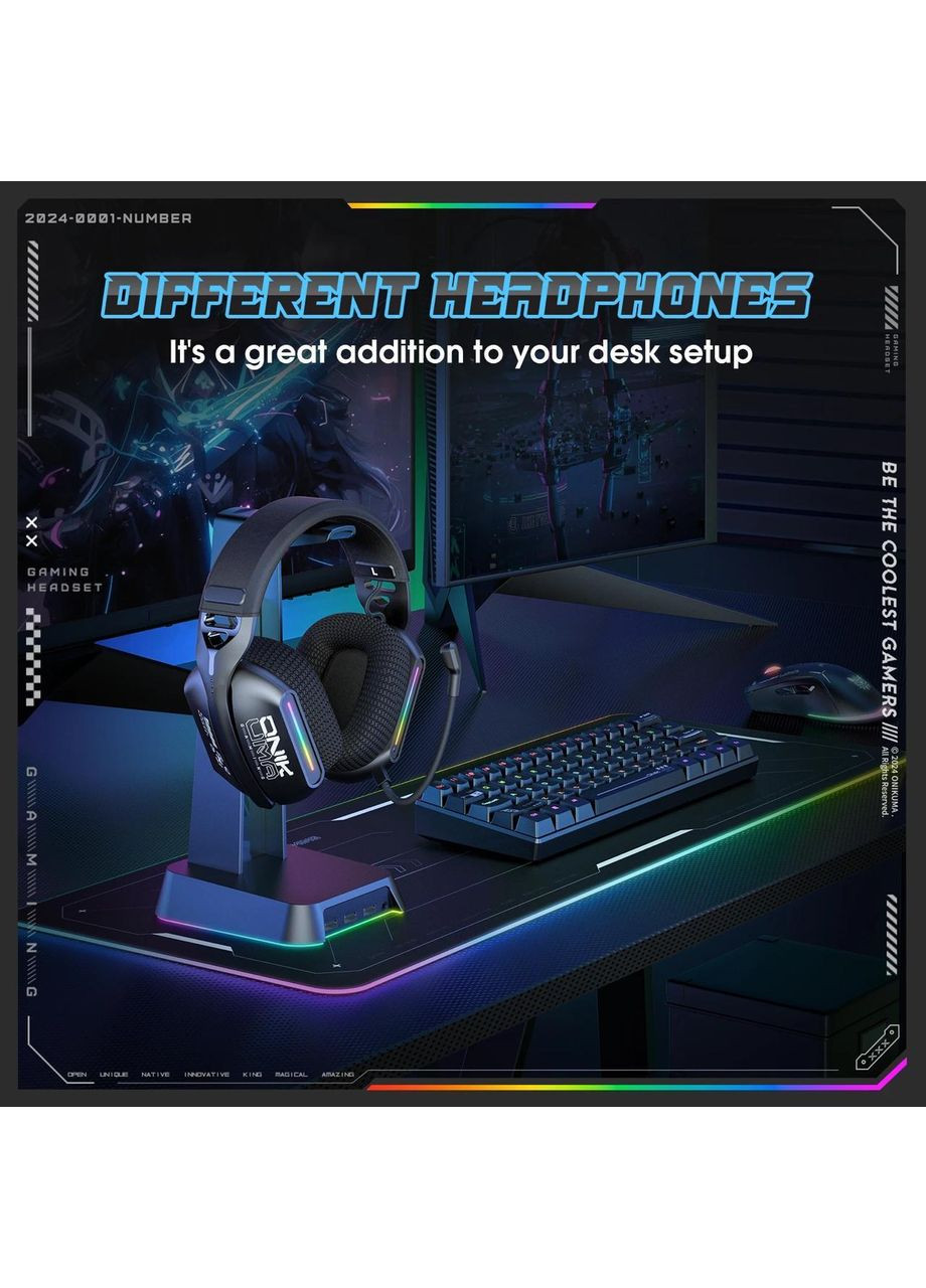 Беспроводные игровые наушники-гарнитура GT808 с микрофоном, шумопоглощением, RGB подсветкой и 3 режимами подключения. Onikuma (367182930)