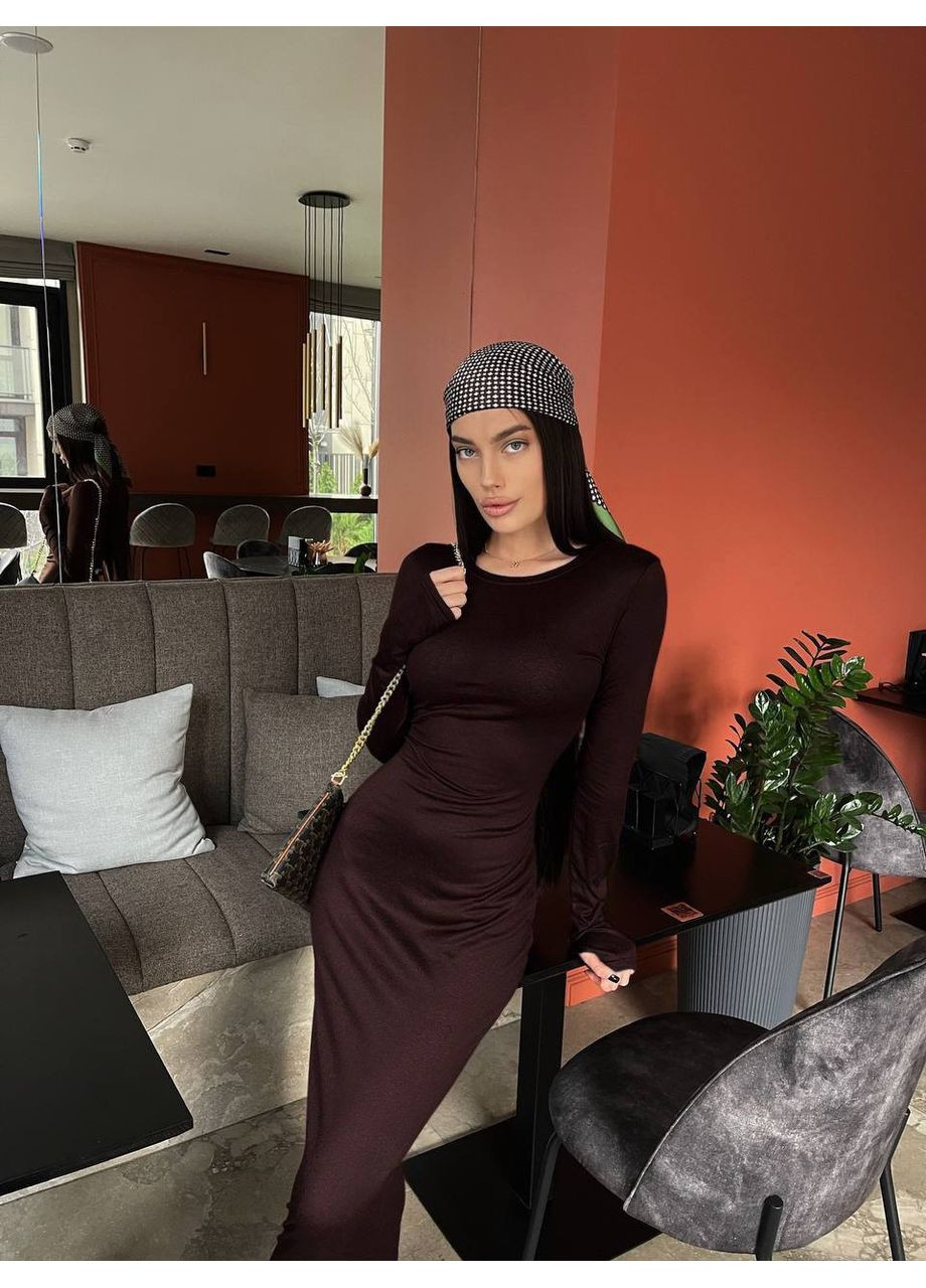 Коричневое вечернее платье «sk!ms» из натуральной вискозы – тренд сезона (замеры в описании) Vione однотонное