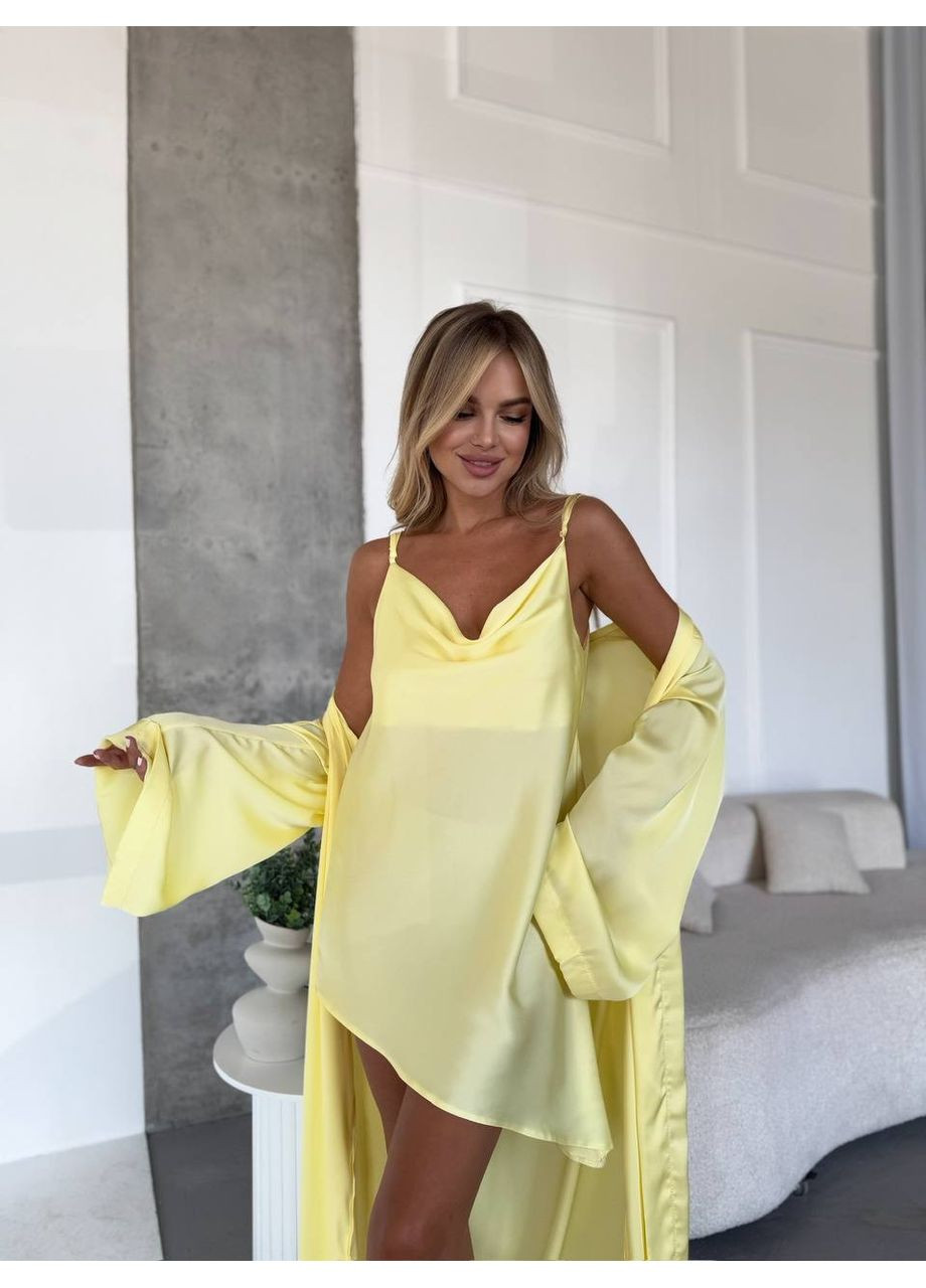 Жовта всесезон жіночій комплект халат+сорочка Гермес