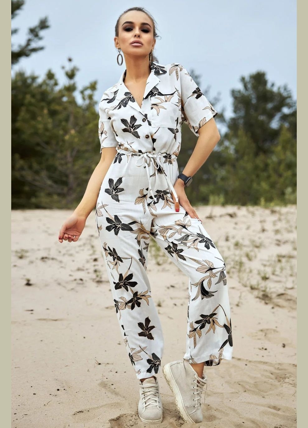 Комбинезон Seventeen комбинезон-брюки цветочный белый повседневный лен