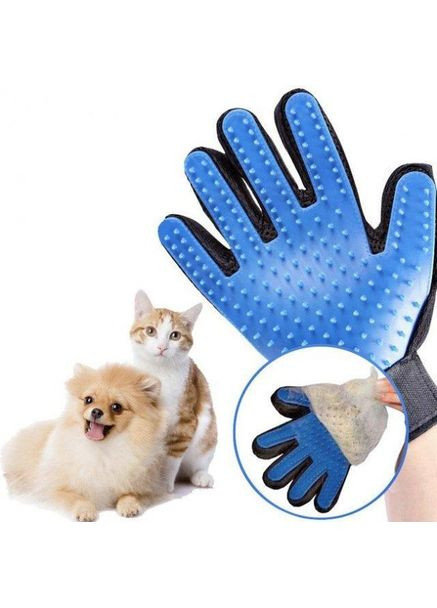 Щітка рукавичка для вичісування шерсті домашніх тварин True Touch синій No Brand (327875143)