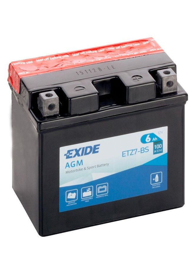Мото аккумулятор AGM 6СТ-6Ah АзЕ 12В 100А (EN) ETZ7-BS Exide (349807679)
