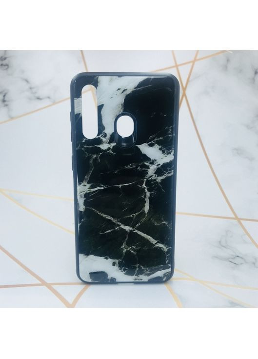 Силіконовий чохол case зі скляною задньою панеллю для Samsung Galaxy M40 Мармур чорний Glass (359497361)