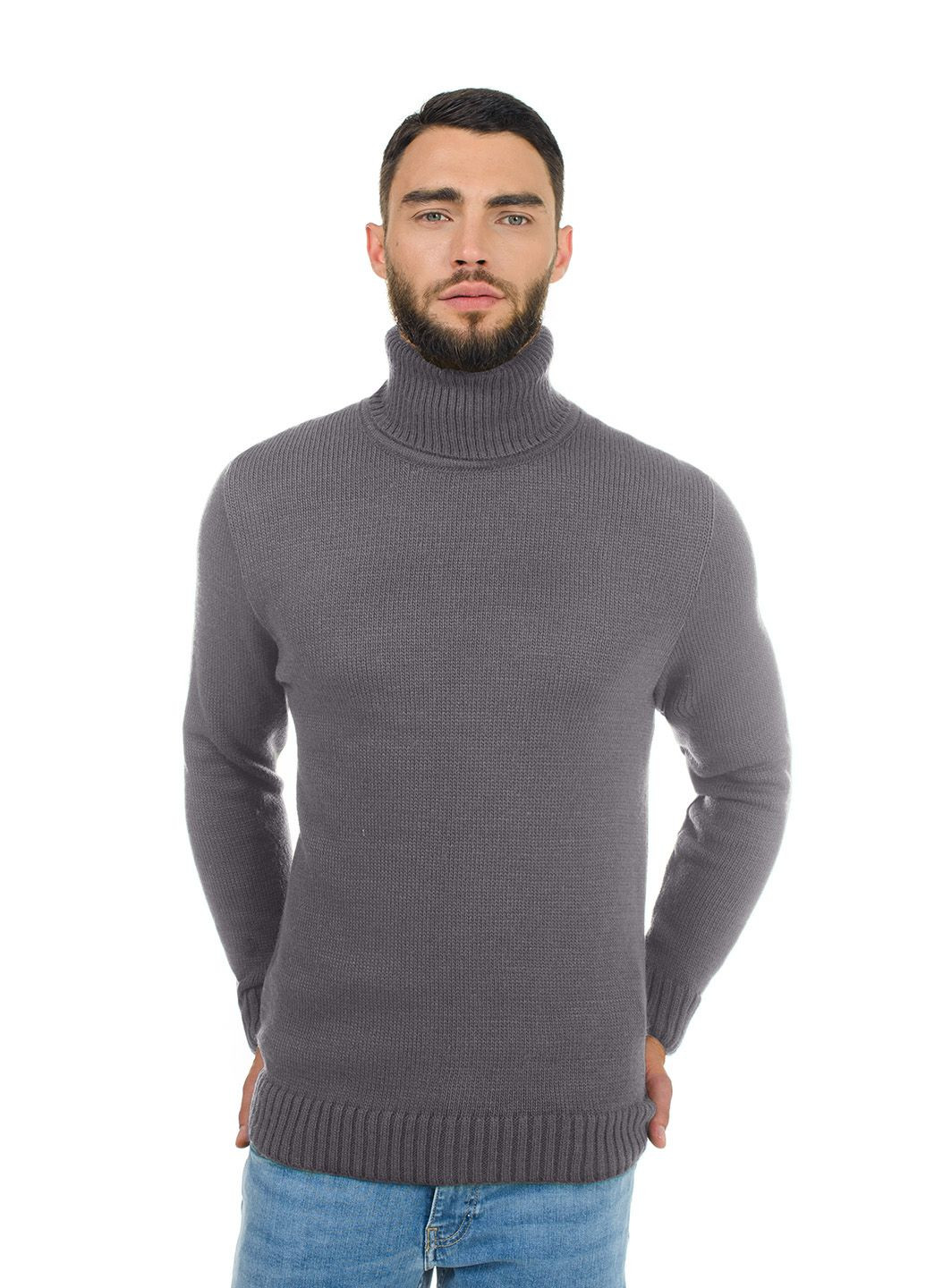 Сірий теплий чоловічий гольф з косим плечовим швом SVTR