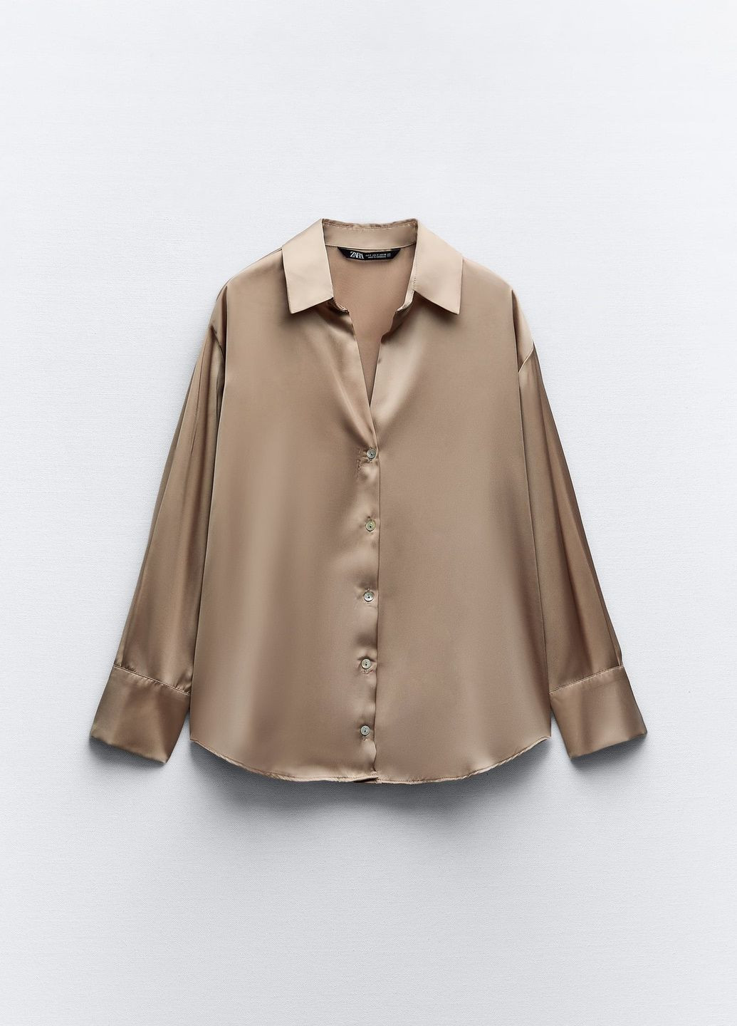Серо-коричневая классическая рубашка однотонная Zara