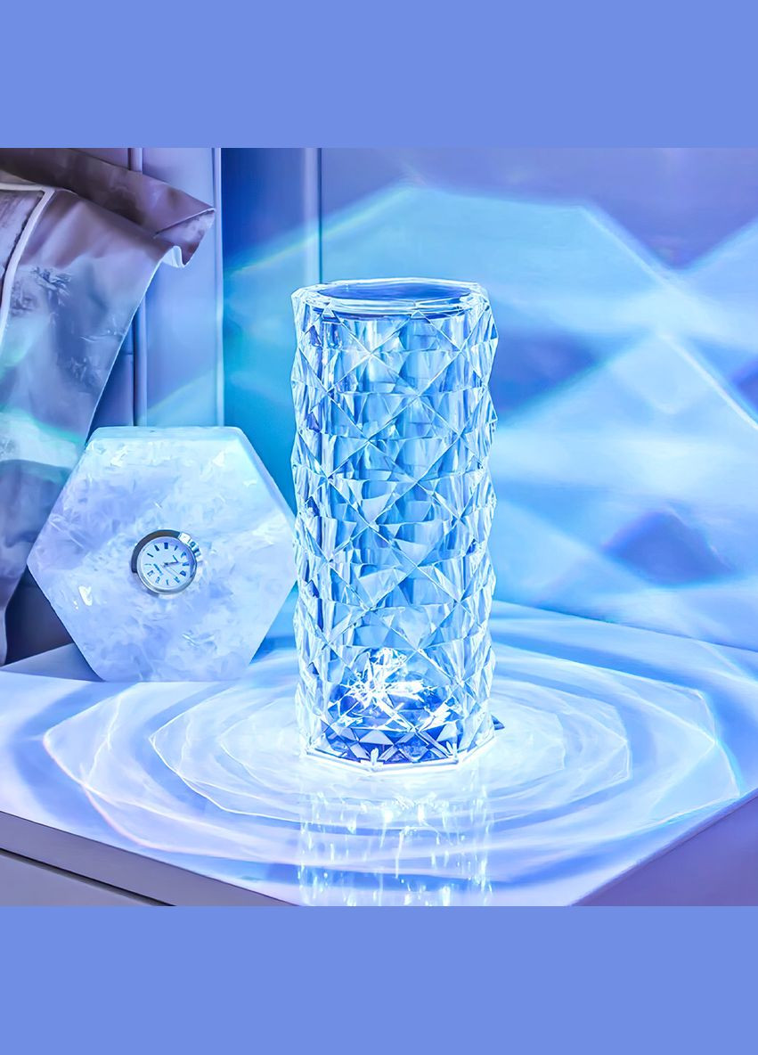 Настільна декоративна проекційна світлодіодна сенсорна лампа-ночник RGB Crystal Rose Ambience 20,5 см No Brand (334011287)