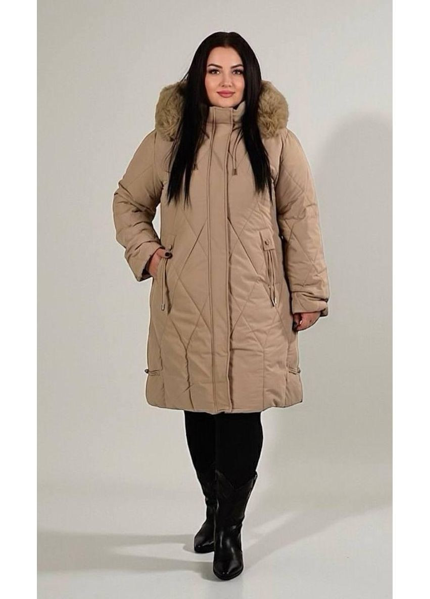 Бежевая зимняя куртка женская зимняя бежевая куртка-пальто No Brand Куртка жіноча зимова