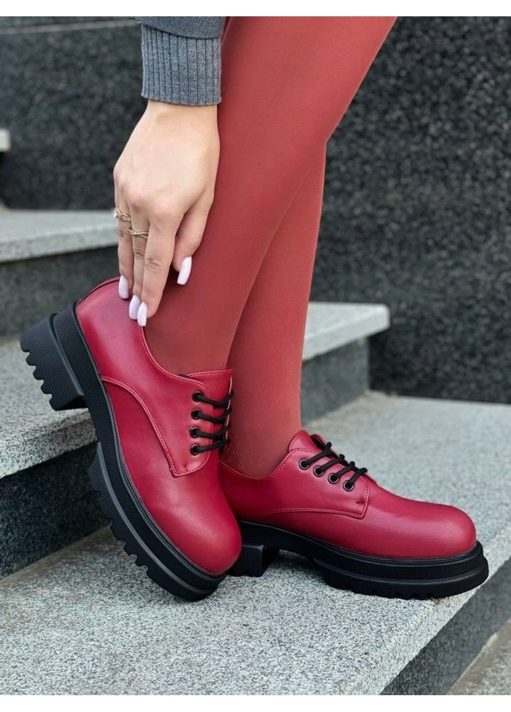 Женские лоферы женские бордовые Loretta | бордовые прессованная кожа (324834186)