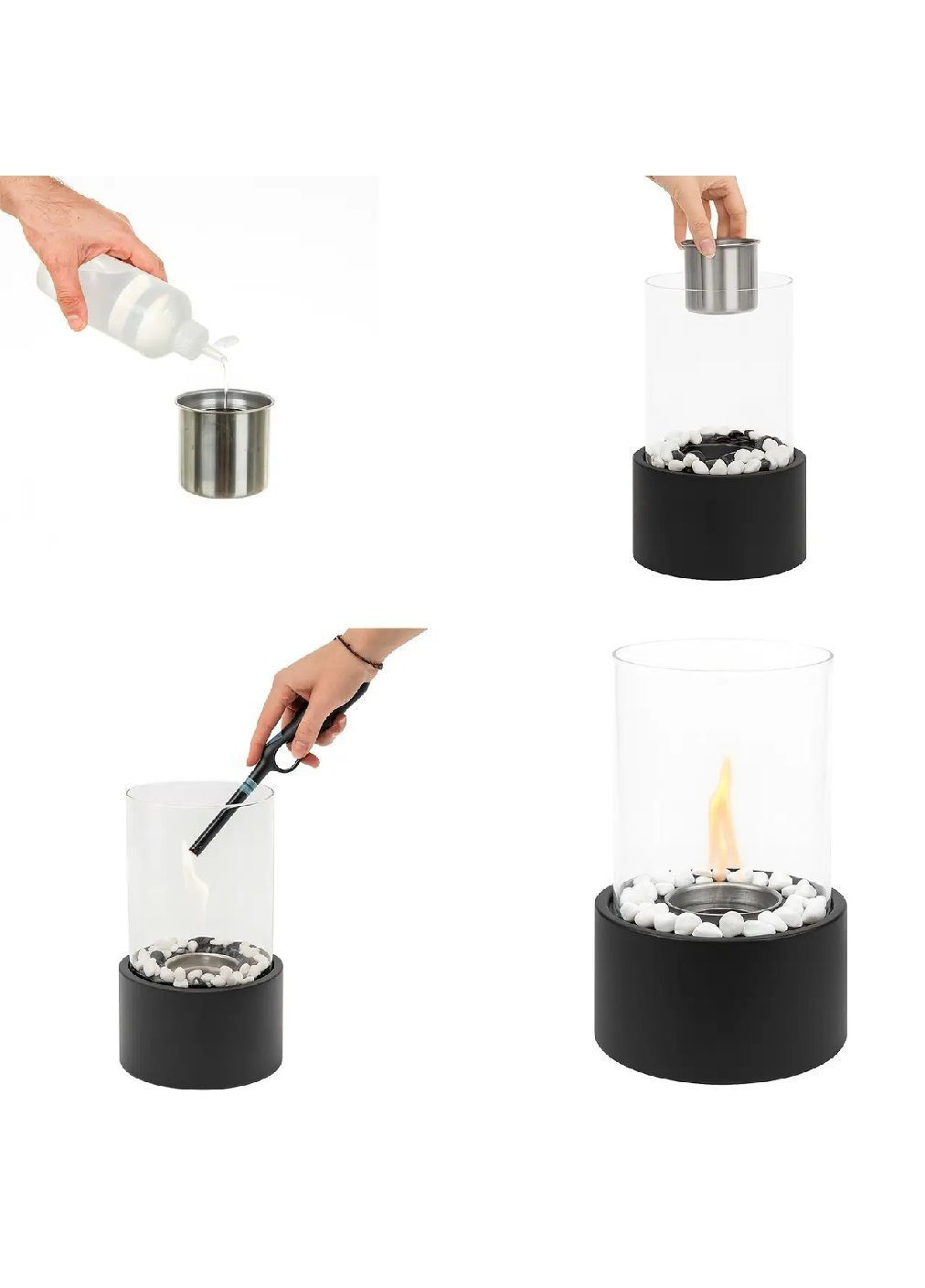 Домашній настільний бездимний біокамін на біоетанолі з чорними білими каменями гасителем вогню 150 мл 28×16×16 см (481662-Prob) Unbranded (364771164)