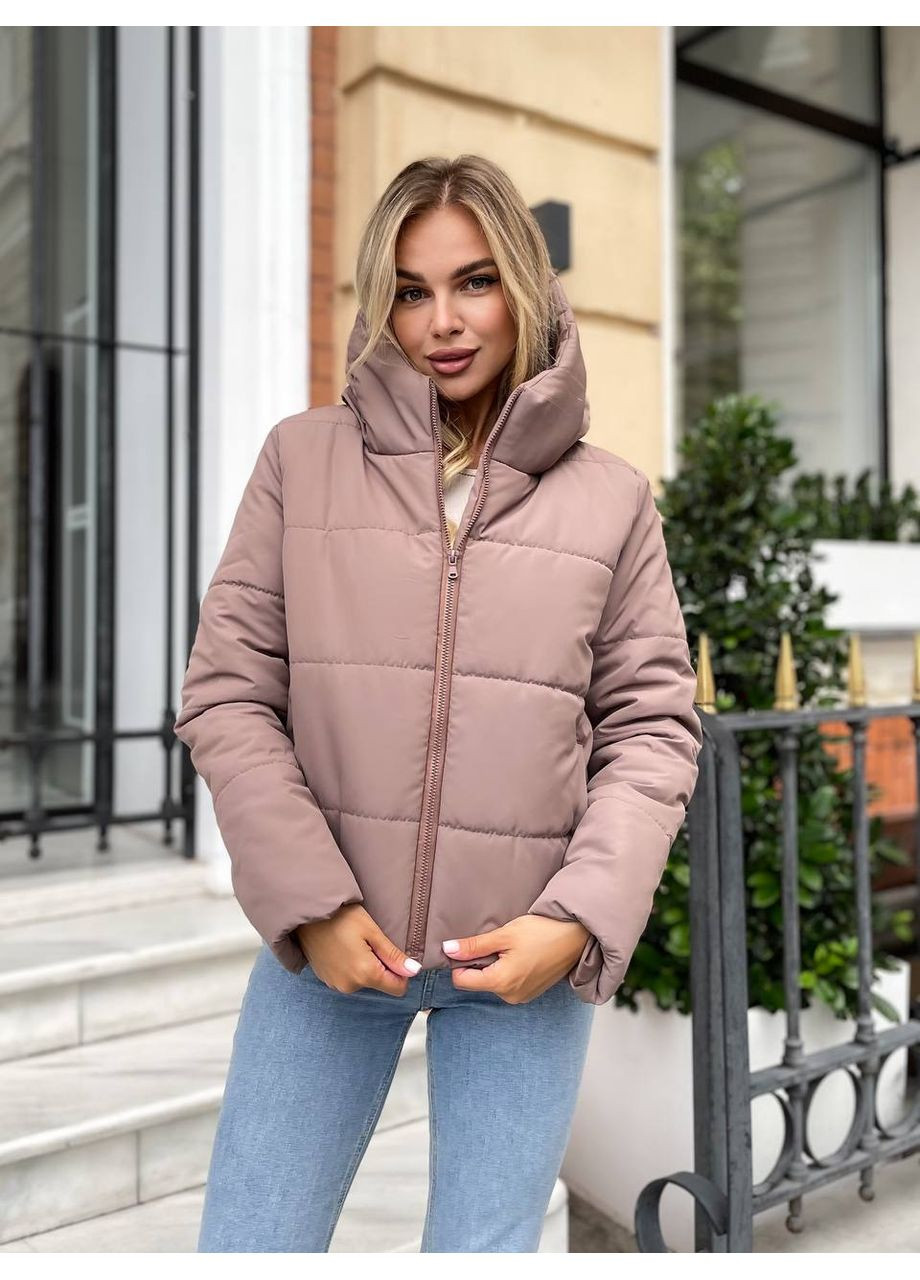 Світло-коричнева зимня жіноча утеплена куртка з плащівки на синтепоні — заміри в описі куртка-пальто DK/DL Мода без кордонів
