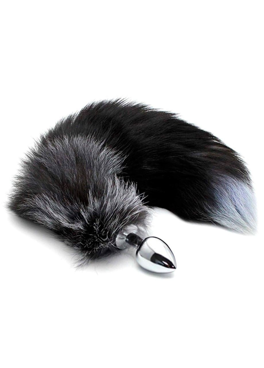 Металева анальна пробка Лисячий хвіст Alive Black And White Fox Tail M, діаметр 3,4 см No Brand (366877277)